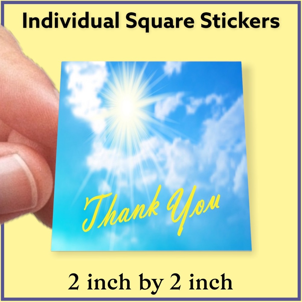 100 (2x2 Inch) Square Stickers, Sky Clouds High Gloss, Thank You